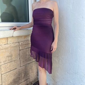 Wrapped Vintage Purple Shimmer Asymmetrical Hem Ruffle Strapless Roushing Dress!
